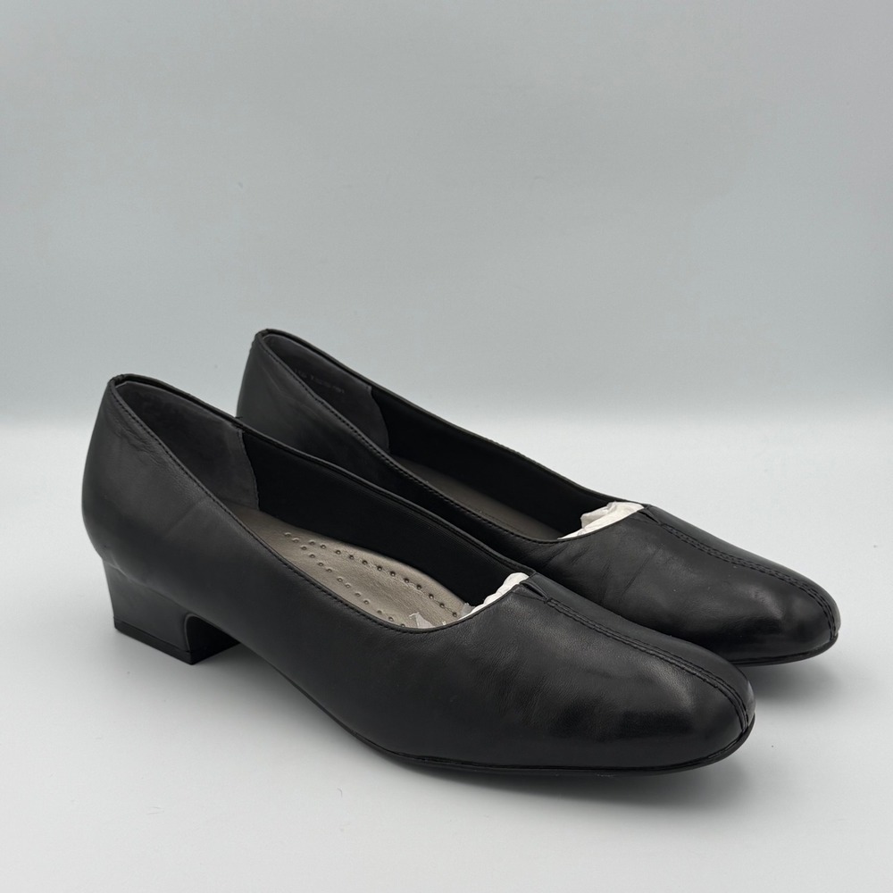 Trotters Doris Black Leather Pumps Women's 11S Slim Comfort Work Shoes